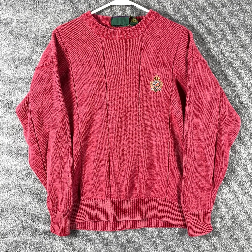 VTG Hunting Horn Sweater Mens Medium Red Cred Embroidered Heavyweight Retro 90s